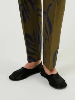 Seiden-Hose 'Berna Printed' Avocado/Navy