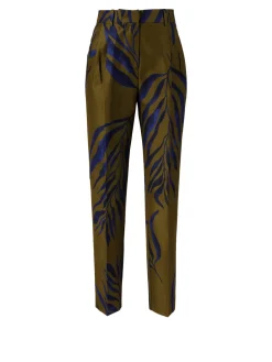 Seiden-Hose 'Berna Printed' Avocado/Navy