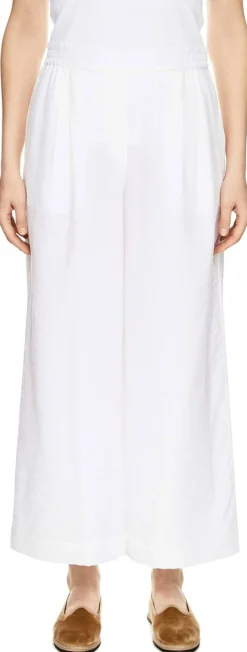 Seidenhose 'Nerola Crashed' mit Crinkle-Optik Bianco