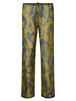 Seidenhose 'Pachas' mit floralem Muster Grün/Blau