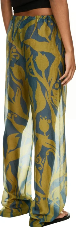 Seidenhose 'Pachas' mit floralem Muster Grün/Blau