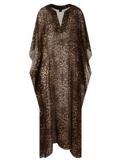 Seidenkaftan 'Erica' aus bedrucktem Chiffon Braun