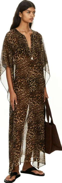 Seidenkaftan 'Erica' aus bedrucktem Chiffon Braun