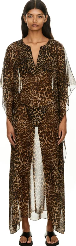 Seidenkaftan 'Erica' aus bedrucktem Chiffon Braun