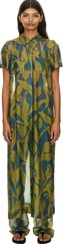 Seidenkleid 'Davinia' mit floralem Muster Grün/Blau