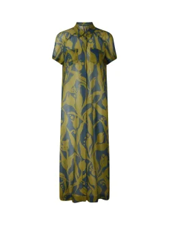 Seidenkleid 'Davinia' mit floralem Muster Grün/Blau