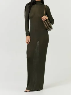 Semitransparentes Maxikleid Khaki