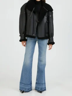 Shearling-Aviatorjacke Schwarz