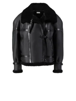 Shearling-Aviatorjacke Schwarz