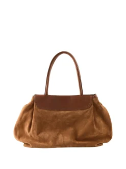 Shopper 'Blossom' aus Veloursleder Cognac