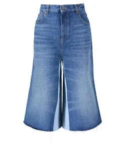 Shorts aus Denim-Patchwork Mittelblau