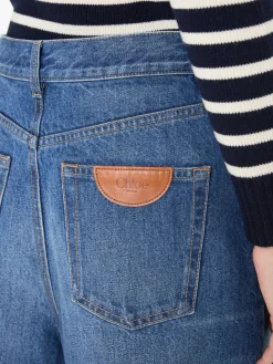 Shorts aus Denim-Patchwork Mittelblau