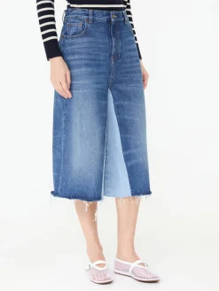 Shorts aus Denim-Patchwork Mittelblau