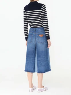 Shorts aus Denim-Patchwork Mittelblau