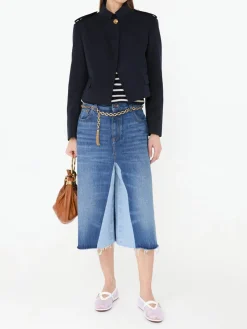 Shorts aus Denim-Patchwork Mittelblau