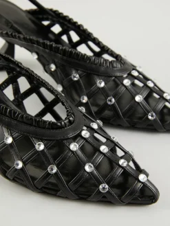 Slingback-Pumps mit Kristallen Schwarz