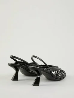 Slingback-Pumps mit Kristallen Schwarz