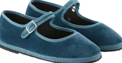 Slipper 'Mary Jane' aus Samt Azzurro Adriatico