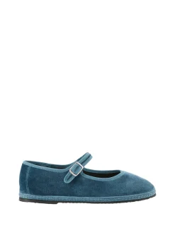 Slipper 'Mary Jane' aus Samt Azzurro Adriatico