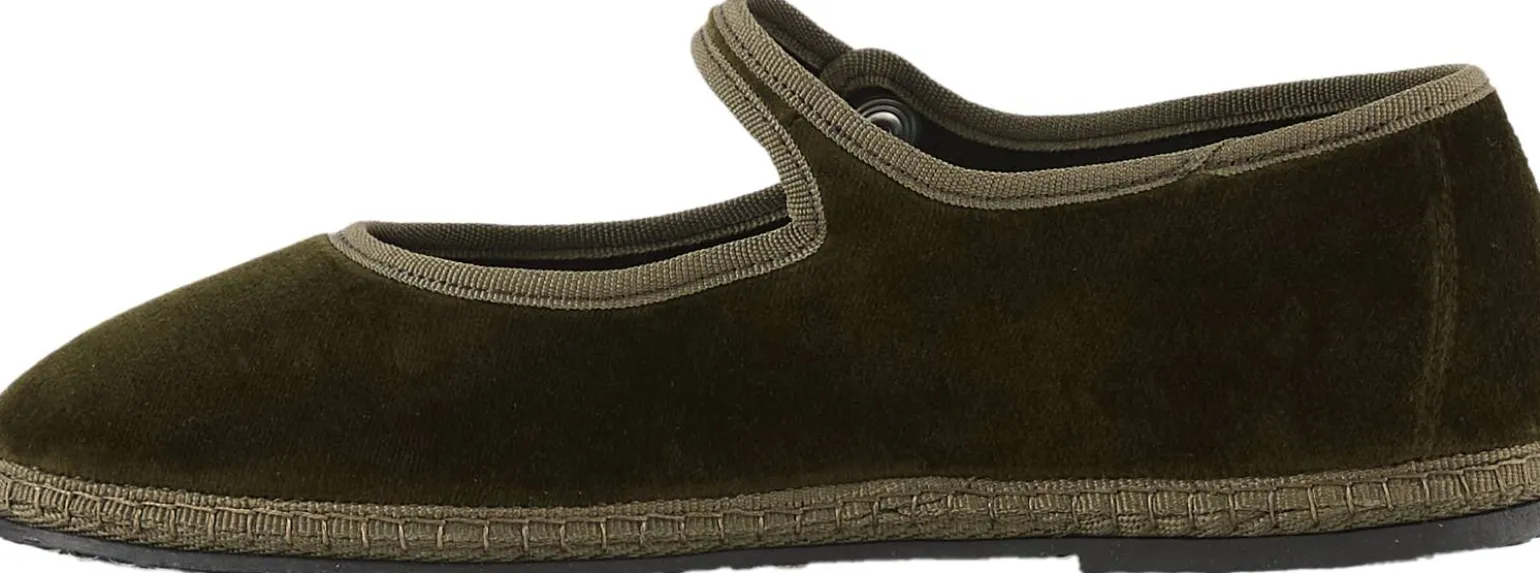 Slipper 'Mary Jane' aus Samt Verde Loden