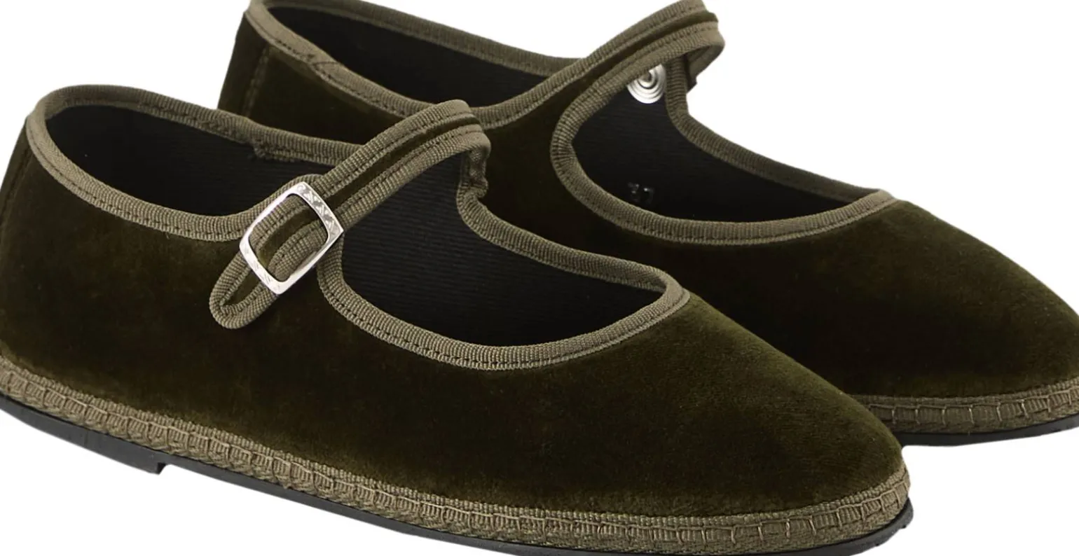 Slipper 'Mary Jane' aus Samt Verde Loden