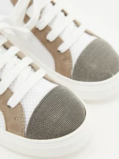 Sneaker aus Veloursleder mit Monili Perlen Weiß