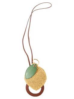 Spiegel-Anhänger aus Kalbsleder und Raffia Gelb