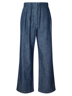 Stoffhose aus Chambray-Baumwolle Mittelblau