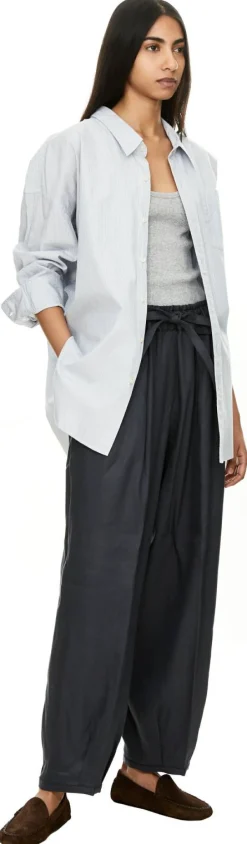 Stoffhose 'Barrel Easy' aus Leinen Graublau