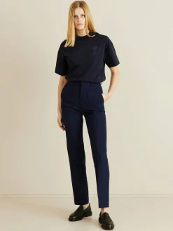 Straight Fit Stoffhose Marineblau