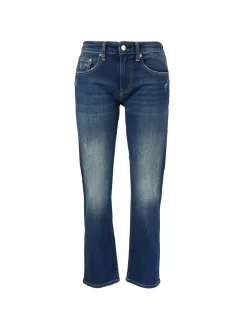 Straight-Leg Jeans 'Girlfriend Slim Straight Crop' Dunkelblau