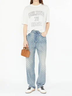 Straight-Leg-Jeans mit Allover-Ösen Hellblau