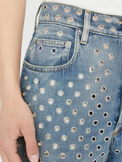 Straight-Leg-Jeans mit Allover-Ösen Hellblau