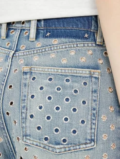 Straight-Leg-Jeans mit Allover-Ösen Hellblau