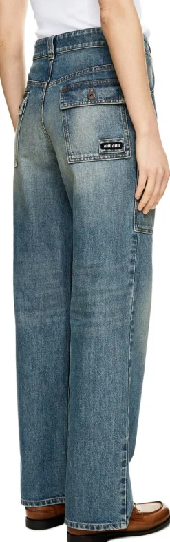 Straight-Leg Jeans mit Logo Stickerei Mittelblau