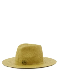 Stroh-Hut mit Monogramm-Verzierung 'Fedora' Grün