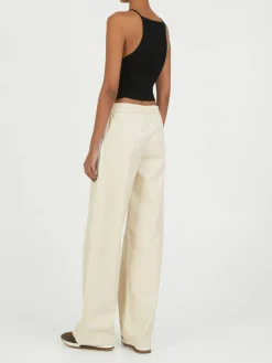 Sweatpants aus Leder Crème
