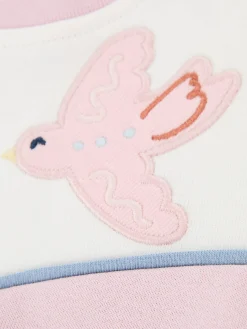 Sweatshirt mit Vogelstickerei Rosa/Beige