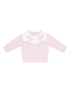 Sweatshirt mit Vogelstickerei Rosa/Beige