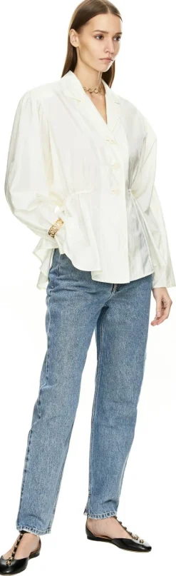 Taillierte Seidenbluse Crème