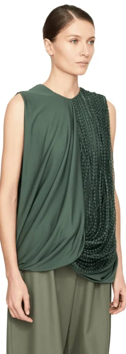 Top aus Organza-Bändern Khaki