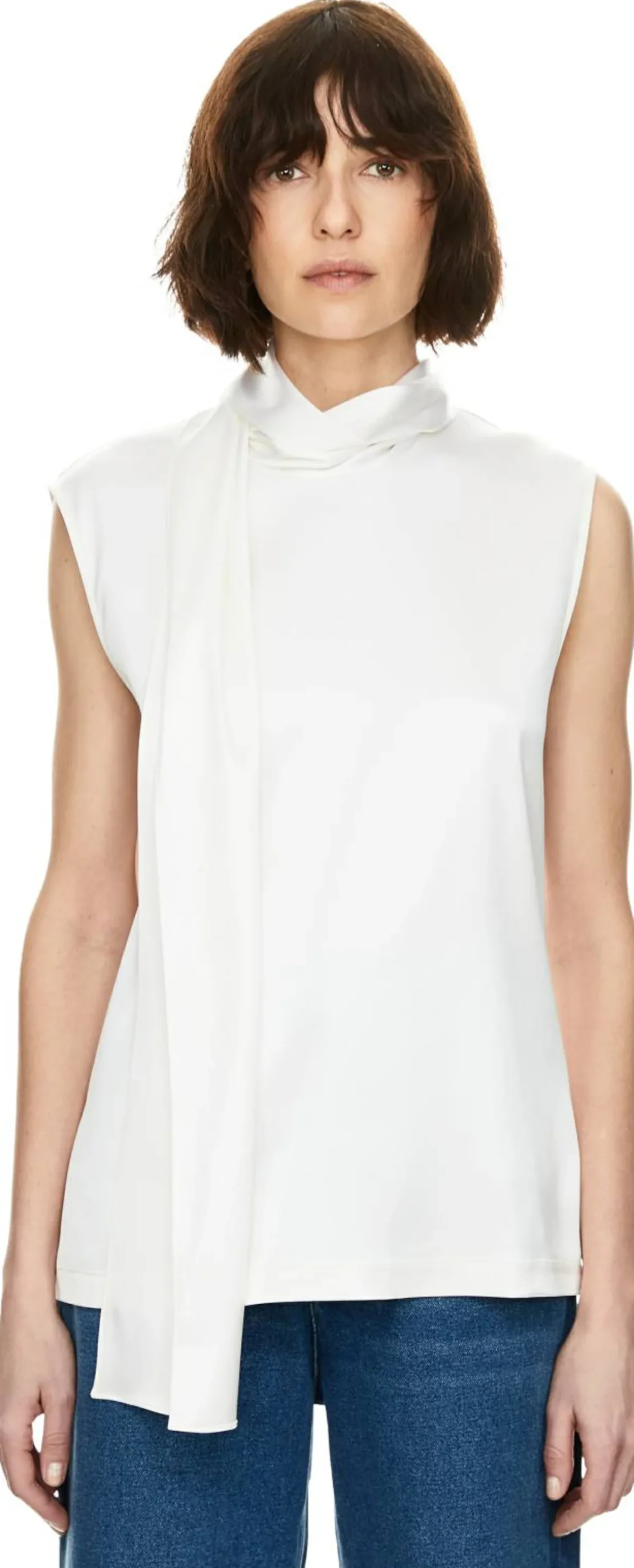 Top aus Stretch-Seidensatin Weiß