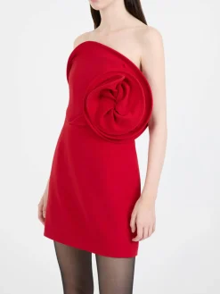 Trägerloses Minikleid mit skulpturaler Rose Rot