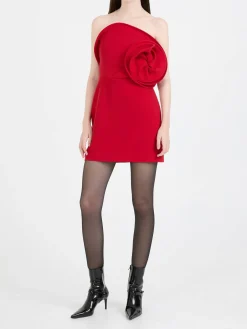Trägerloses Minikleid mit skulpturaler Rose Rot