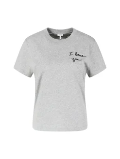T-Shirt 'I Loewe You' Stickerei Grau