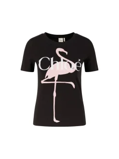 T-Shirt mit Flamingo-Print Schwarz
