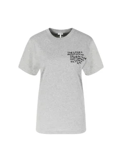 T-Shirt mit Katzen-Stickerei Grau