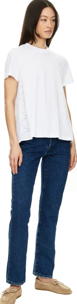 T-Shirt mit Lochstickerei Weiß