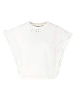 T-Shirt 'Odyle' mit Lochstickerei Crème