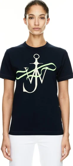 T-Shirt 'Ribbon Anchor' mit gesticktem Logo Marineblau